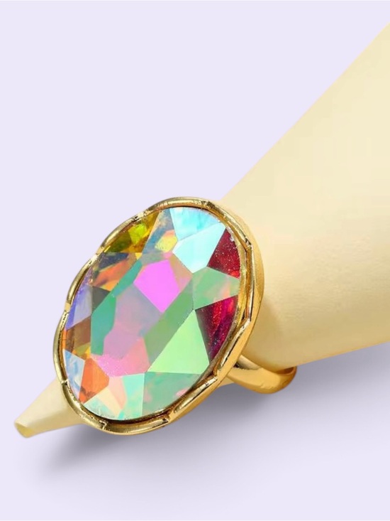 Jewelry - Aurora Crystal Oval Gold Cocktail Ring - Iridescent